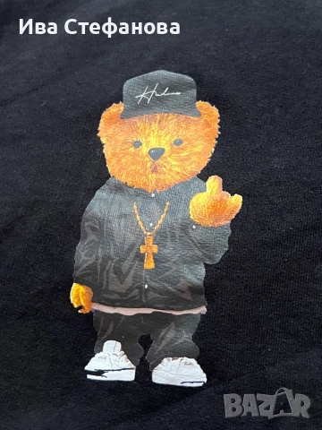 Спортна памук памучна черна ватирана блуза суичър суитшърт с качулка с мече, снимка 6 - Блузи с дълъг ръкав и пуловери - 51779389