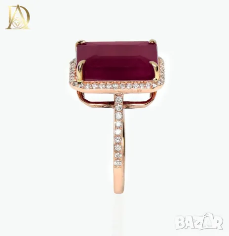 Нов Златен Пръстен с 7.47кт Естествен Рубин и 0.26кт Естествени Диаманти, снимка 4 - Пръстени - 47943307