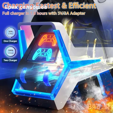 Fenolical Зарядна Станция за PS5 – Бързо Зареждане за 2 DualSense Контролера, снимка 4 - Аксесоари - 55967092