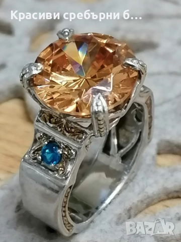 Масивен сребърен пръстен с камъни