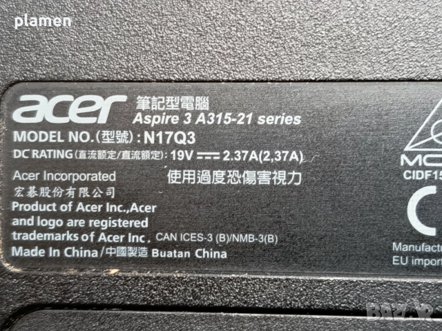 Лаптоп ACER Aspire A315-21, снимка 6 - Лаптопи за дома - 52892032