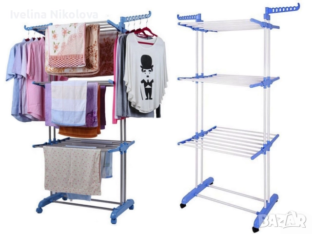 Сгъваем сушилник за дрехи на колелца – практична стойка за сушене на пране, снимка 2 - Сушилници - 52421052