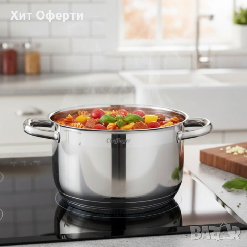 Комплект тенджери Cheffinger – 8 части инокс с капаци, за всички видове котлони, снимка 3 - Други - 53127011