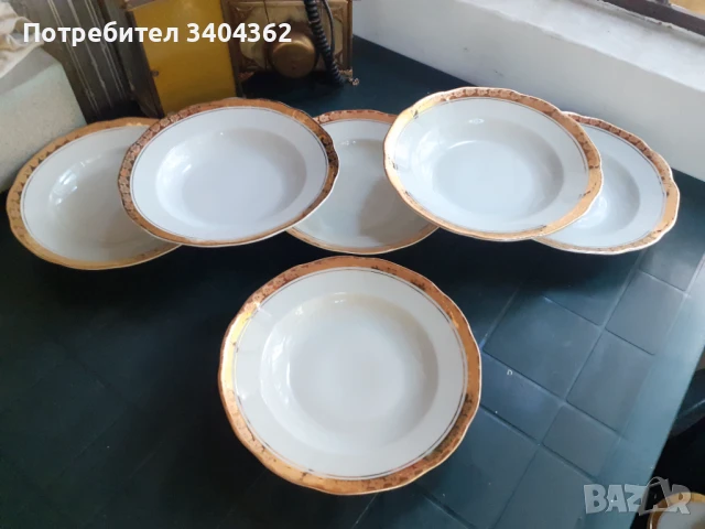 Български порцелан Китка Нови Пазар големи чинии 6 бр позлат, снимка 5 - Антикварни и старинни предмети - 51054881