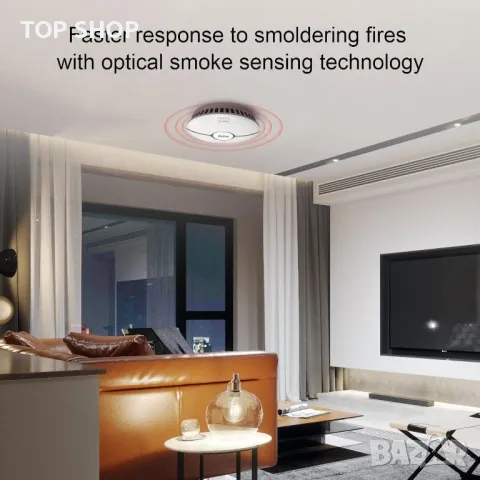 Wi-Fi димна аларма Filotimo, пожароизвестителен детектор за дим с голям бутон за заглушаванe, снимка 3 - Други - 48631144