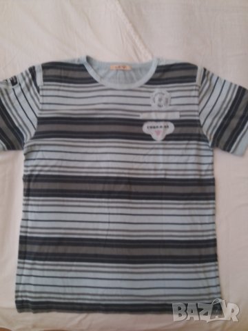 Мъжка блуза фланелка на райета с надпис размер L, снимка 2 - Тениски - 33848358