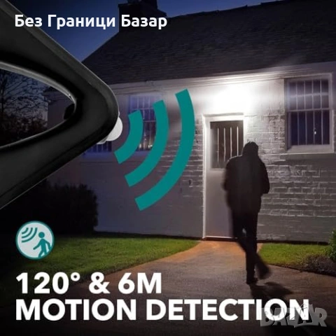 Нова външна Соларна LED лампа 500lm 4W PIR сензор движение 4000K IP65, снимка 5 - Лед осветление - 53697240