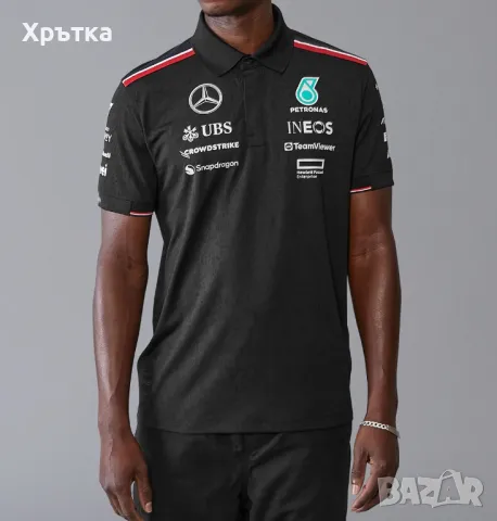 Mercedes AMG F1 Team Polo - Оригинална мъжка тениска с яка р-р L, снимка 3 - Тениски - 49392853