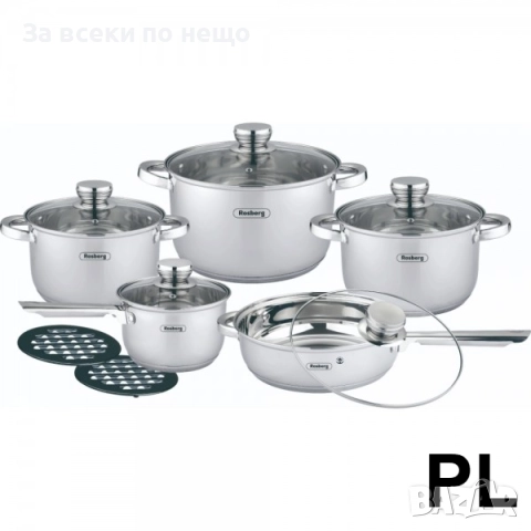 Комплект съдове Rosberg R51210L12BM, 12 части Код P1768, снимка 5 - Съдове за готвене - 53001592