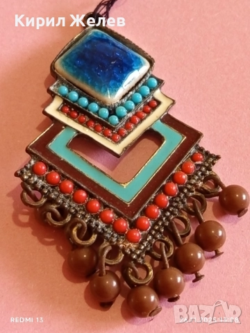 Изящна Тибетска висулка с емайл тюркоаз и корал мъниста АРТ БИЖУ 52214, снимка 5 - Други - 52547634