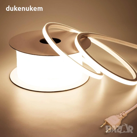 Неонова LED лента 220V – 10 м, Топло бяла 3000K, IP65