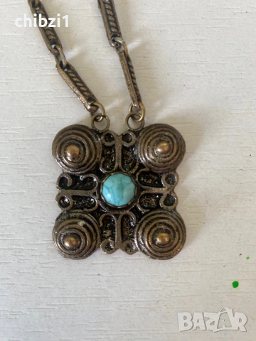 ⚜️Старинно колие от бронз с тюркоазен камък, ръчна изработка , снимка 2 - Антикварни и старинни предмети - 53151265