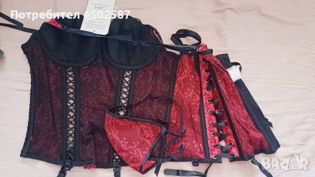 Комплект червен корсет със жартиери и прашки, снимка 10 - Корсети, бюстиета, топове - 51884806