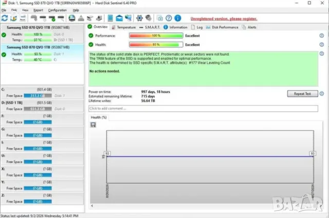 Samsung 870 EVO 1TB като ново 84 дни 99% 3броя, снимка 3 - Твърди дискове - 54278076