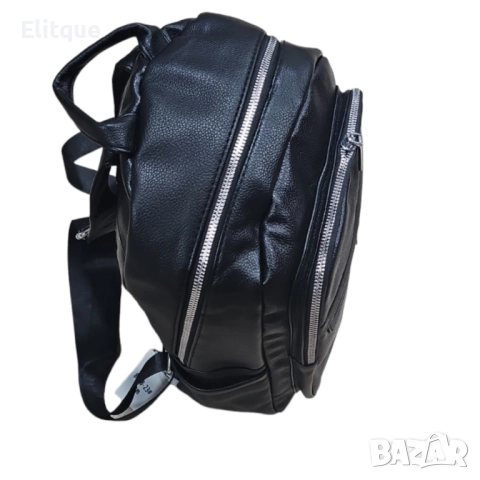 Дамска черна раница с един голям джоб и два по-малки  , снимка 3 - Раници - 52905811