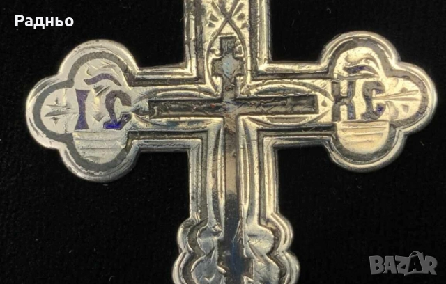 Руски сребърен кръст сребро проба 84 с емайл., снимка 2 - Антикварни и старинни предмети - 52790893