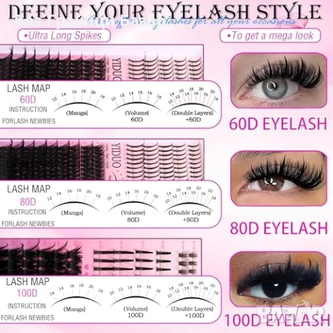 Нови Индивидуални клъстер мигли Spiky 12–20 мм 4 стила ремувър 816 броя, снимка 2 - Декоративна козметика - 53566400