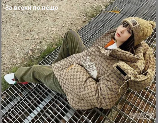 The North Face x Gucci Дамско Зимно Яке С Качулка Монограм И Оранжева Подплата Код E185, снимка 6 - Якета - 55984450