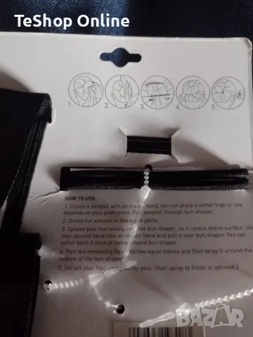 Комплект гъба за коса за кок+фиби+ластик и панделка в черно Capelli налични 8 комплекта, снимка 2 - Аксесоари за коса - 47483809