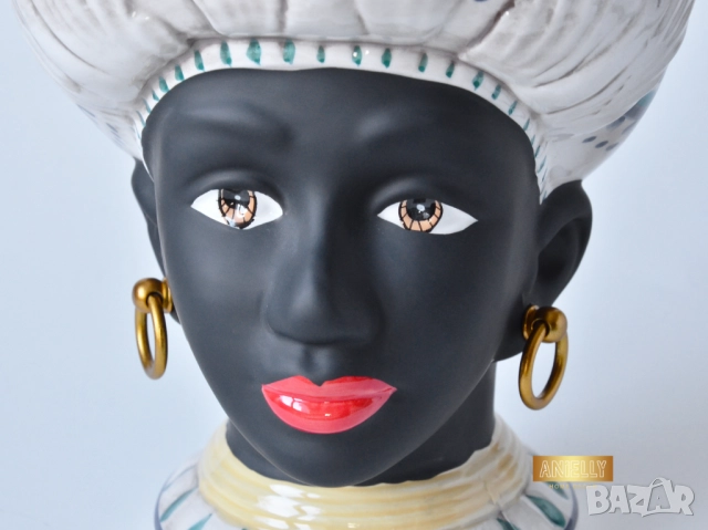 Керамична Саксия / Кашпа за Цветя с Форма на Глава на Африканска Жена / Подарък Декорация за Дома, снимка 4 - Саксии и кашпи - 52417680