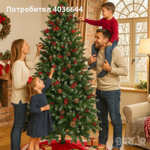 Изкуствена коледна елха декорирана с шишарки и горски плодове, зелена,, снимка 12 - Декорация за дома - 52348413