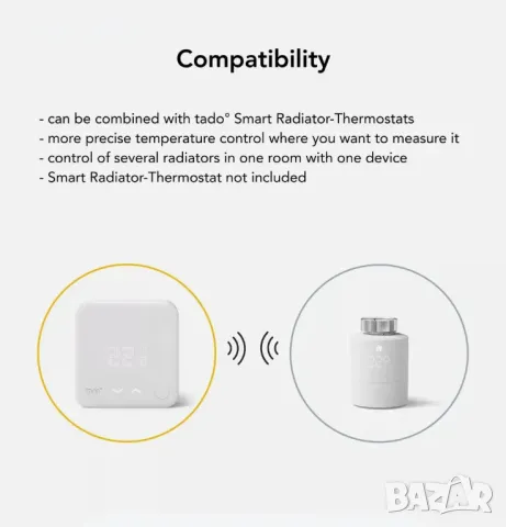 tado° безжичен температурен сензор - Wifi допълнителен продукт за интелигентен радиаторен термостат, снимка 7 - Други - 48932236