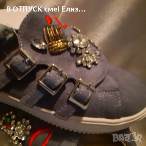 Нови гуменки тип велур с камъни, бродерия цветя, флорална апликация, снимка 8 - Маратонки - 51772212