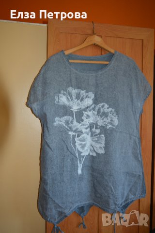 Сива лятна блуза с цветя с къс ръкав, снимка 1