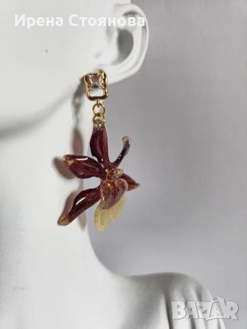 Обеци с естествен цвят на мини орхидея., снимка 8 - Обеци - 53737925