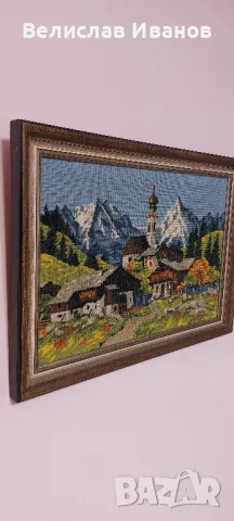 Стар гоблен с вълнени конци.Планинска приказка. Внос Белгия. Без забележка., снимка 3 - Гоблени - 49934206