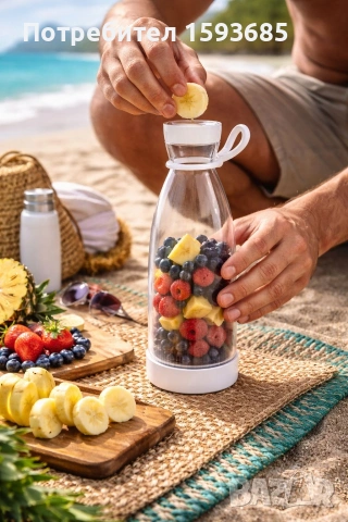 Преносим електрически мини блендер 400 мл – Свежо смути навсякъде и по всяко време!, снимка 4 - Чопъри и пасатори - 53461456
