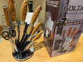 GOLTICH Комплект кухненски ножове от неръждаема стомана 7 части с акрилна въртяща се стойка и точило, снимка 7