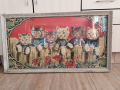 Стар голям ковьор с котета в рамка, снимка 1 - Антикварни и старинни предмети - 44619231
