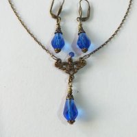 Разкошен комплект бижута с кралско сини капки от Венецианско стъкло и бронзови орнаменти, снимка 4 - Бижутерийни комплекти - 40711991