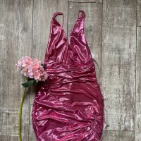 Wow нова клубна парти коктейлна официална рокля с етикета House металически лилаво розов отблясък , снимка 11 - Рокли - 38655326