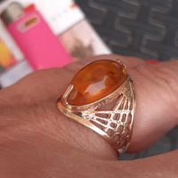 Руски златен пръстен с естествен кехлибар, снимка 3 - Пръстени - 44775039