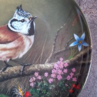 Немска порцеланова декоративна чиния с птица, снимка 3 - Декорация за дома - 39229133