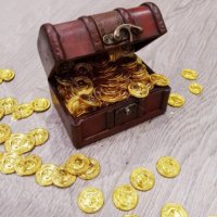 20 бр фалшиви изкуствени златни монети Bitcoin Биткойн пирати пластмасови пиратско парти , снимка 3 - Други - 24481626