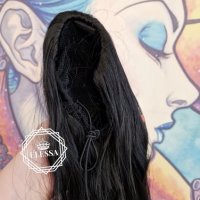 Дълга Естествено Наситено Черен Цвят Чуплива Опашка за Коса със Стопер КОД С811, снимка 6 - Аксесоари за коса - 42133711