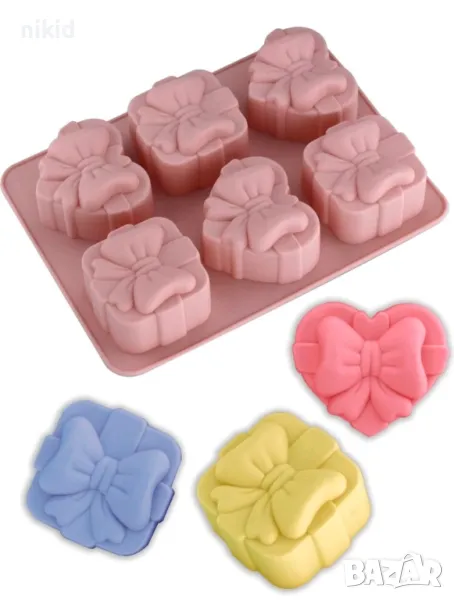 6 сърце сърца квадрат кутия с пандела силиконов молд форма фондан шоколад гипс сапун кексче десерт, снимка 1