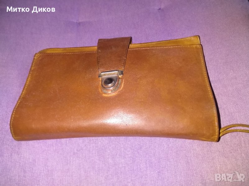 Чанта за ръка борсета естествена кожа с много ципове 23х13см, снимка 1