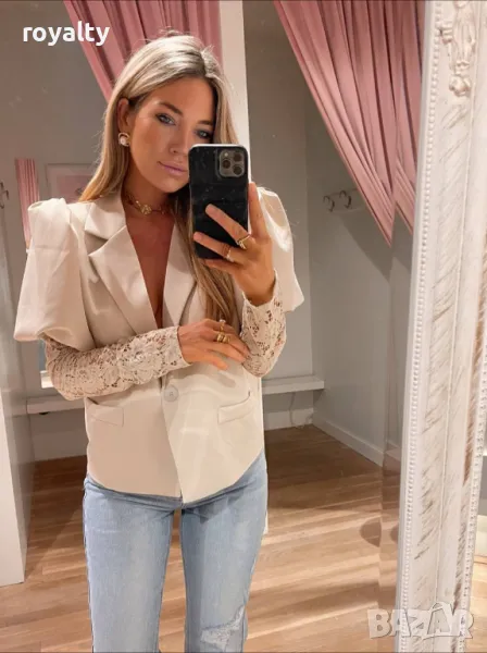 Дамско сако с дантелен ръкав Различни цветове , снимка 1