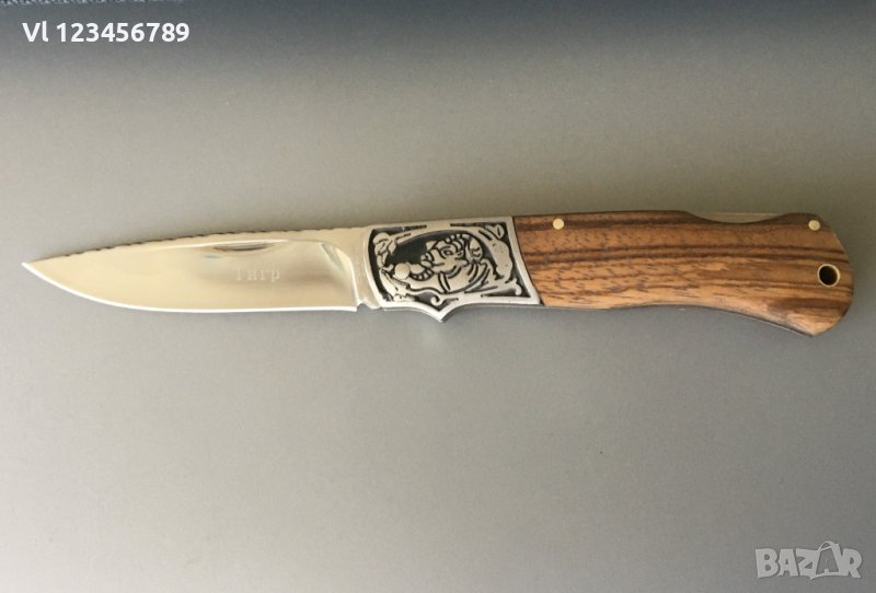 Руски сгъваем джобен нож с калъф ТИГР 90Х20 мм ,сталь 65х13 , снимка 1