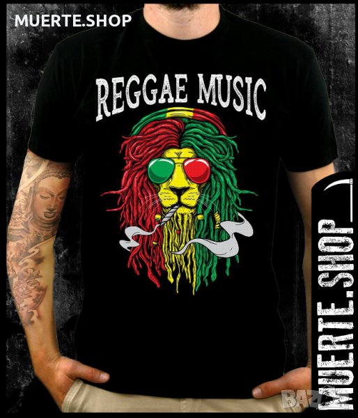 Черна тениска с щампа REGGAE MUSIC LION, снимка 1