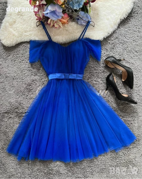 Синя тюлена дамска рокля, снимка 1