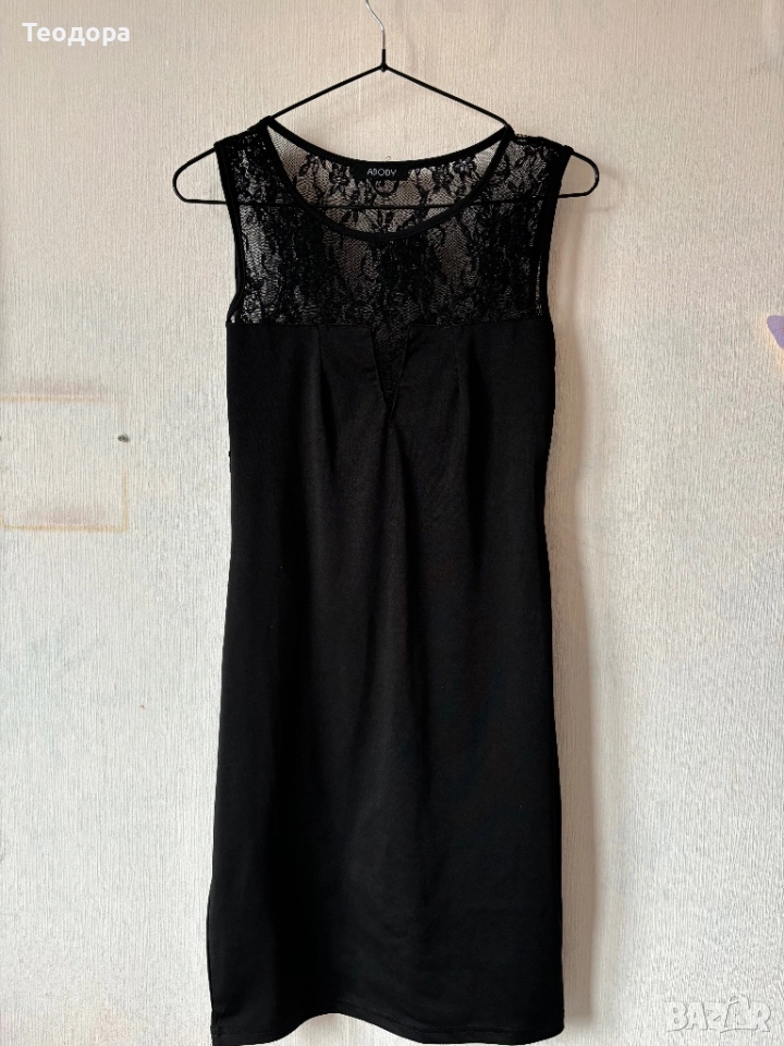 Официална черна рокля с дантелен гръб, снимка 1