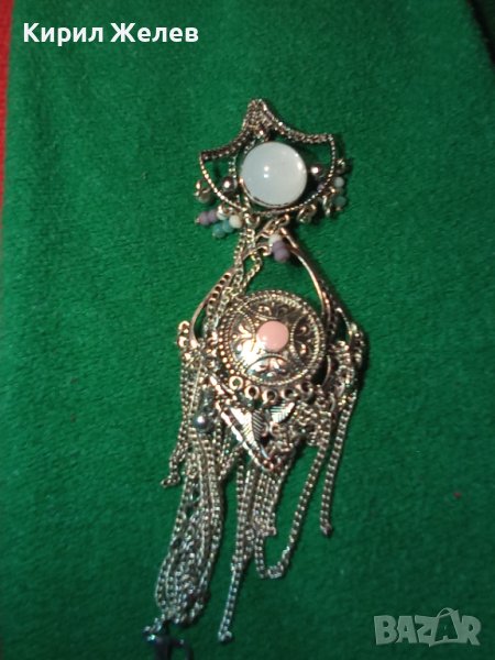 СРЕБРИСТ ОРИЕНТАЛСКИ СТИЛ МЕДАЛЬОН КОЛИЕ ОГЪРЛИЦА с БЯЛ и РОЗОВ КВАРЦ 8627, снимка 1