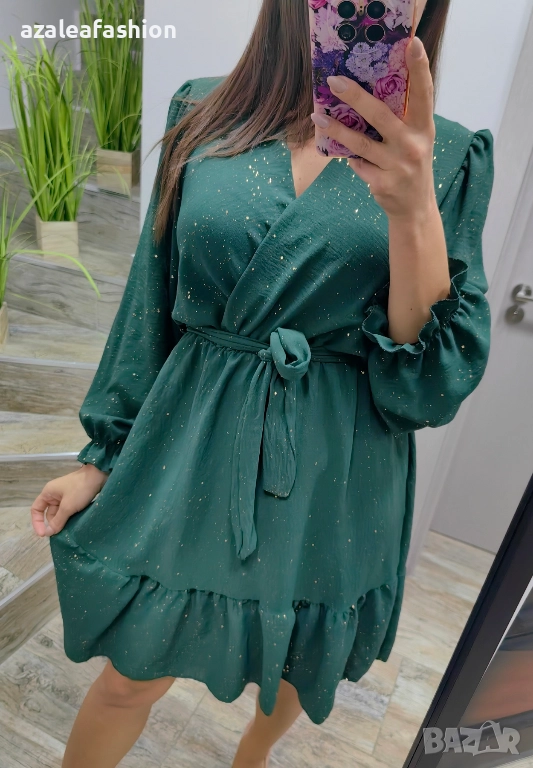 Зелена рокля с блясък, снимка 1