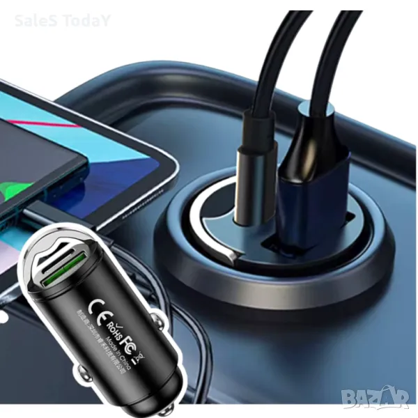 Адаптер за запалка мини, с USB и type C порт, снимка 1