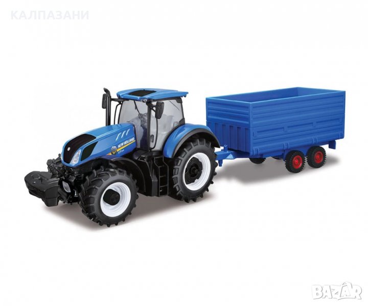Bburago - New Holland Farm: Трактор 1/32, с празно ремарке за сено 18 44067, снимка 1